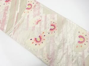 斜め縞に蝶模様織り出し　袋帯
